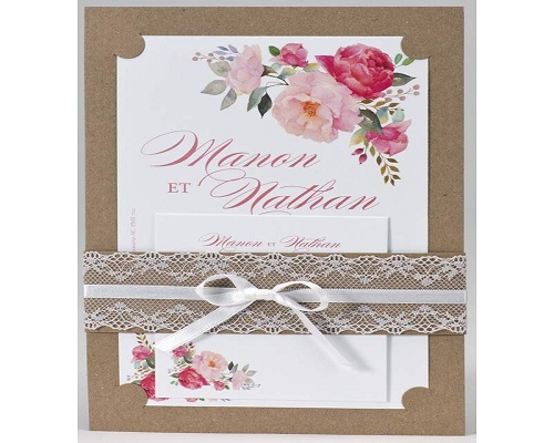 Dentelle vintage et invitation de mariage floral