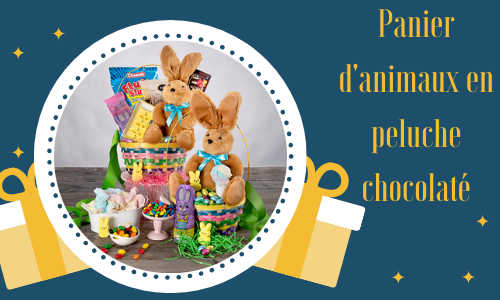 Panier d'animaux en peluche chocolaté