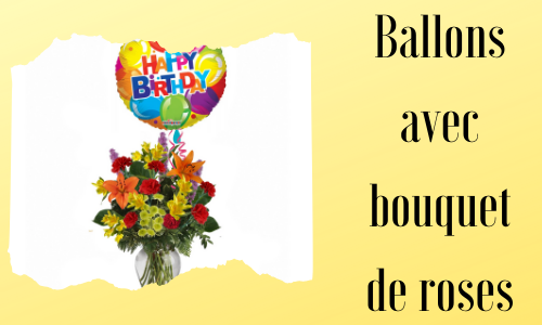 Ballons avec bouquet de roses