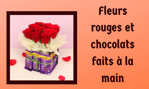 Fleurs rouges et chocolats faits à la main