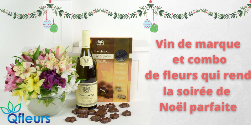 Vin de marque et combo de fleurs qui rend la soirée de Noël parfaite