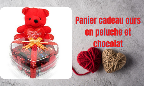 Panier cadeau ours en peluche et chocolat