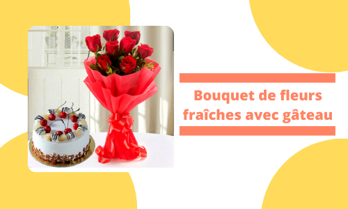 Bouquet de fleurs fra&icirc;ches avec g&acirc;teau