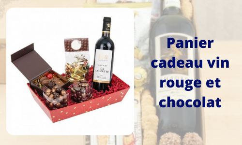 Panier cadeau vin rouge et chocolat
