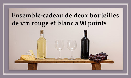 Ensemble-cadeau de deux bouteilles de vin rouge et blanc &agrave; 90 points