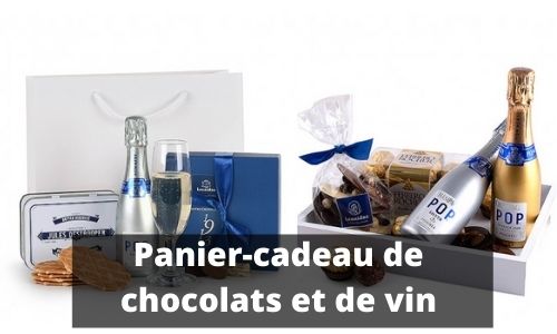 Panier-cadeau de chocolats et de vin