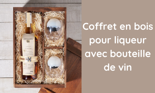 4. Coffret cadeau en bois pour liqueur avec bouteille de vin