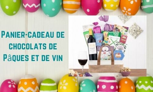 Panier-cadeau de chocolats de Pâques et de vin