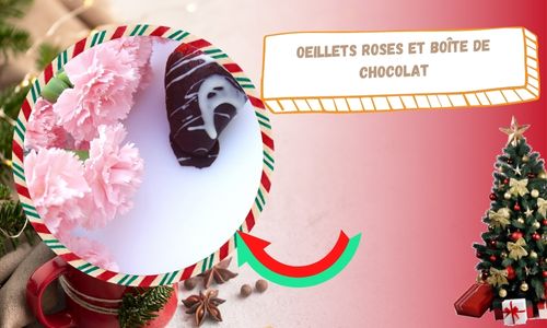Oeillets roses et bo&icirc;te de chocolat